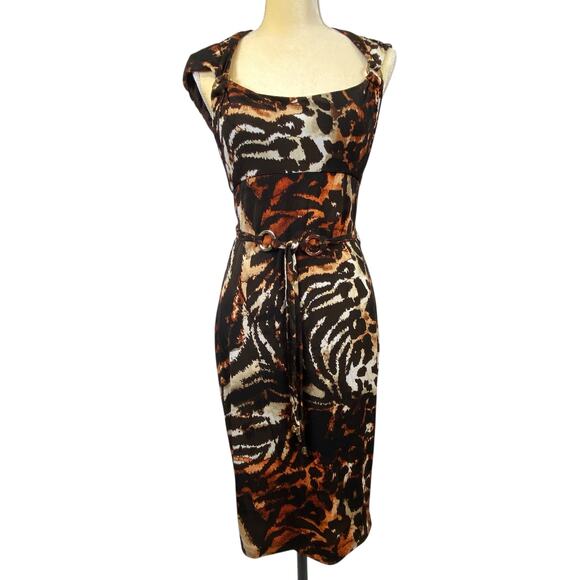 Cache Dress Body Con Animal Print Dress Belted Size 8 New With Tag - Picture 2 of 10